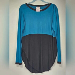 Shiela Rose Teal‎ Black Colorblock Long Sleeve Tunic Top Womens Size L NWT